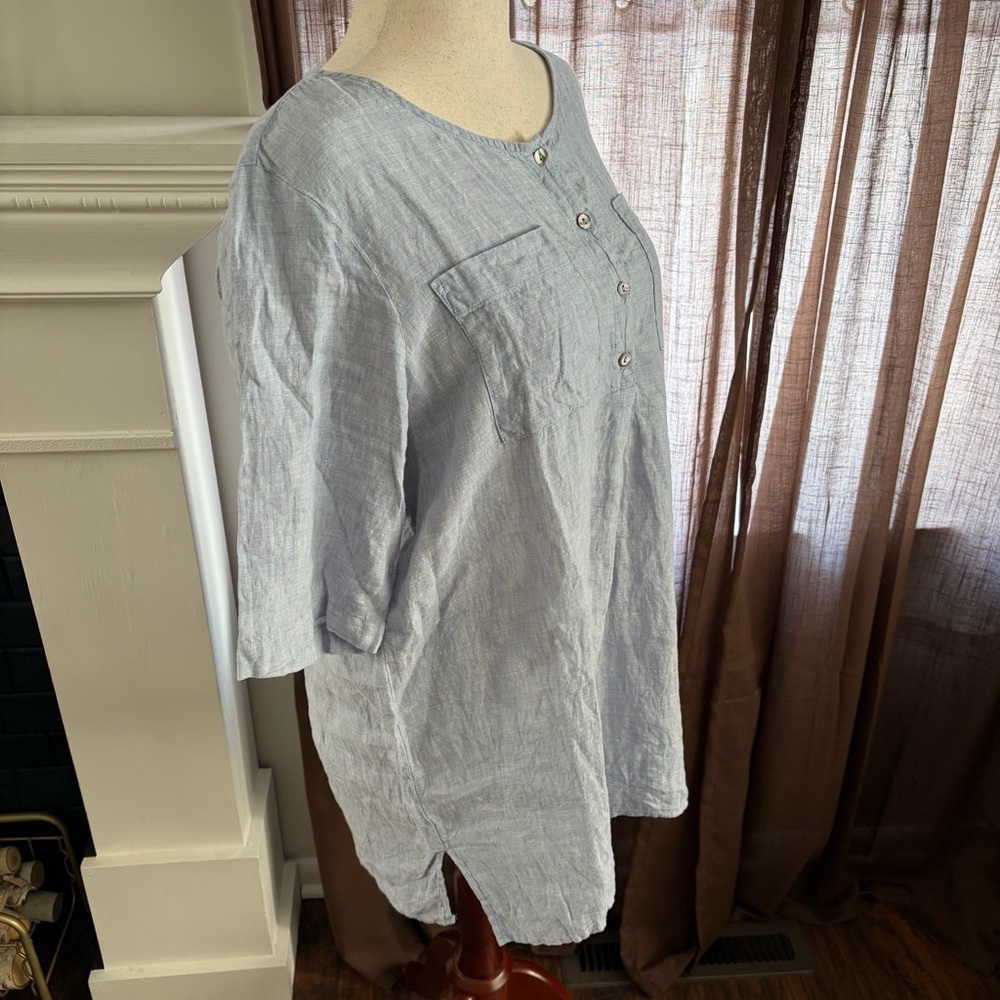 Andrea Jovine Linen Short Sleeve Coastal Blue Tunic Shirt